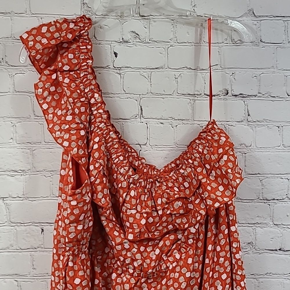 Lane Bryant One Shoulder Dress 26W Orange Confetti Ruffle Plus Size Midi Outfit - Picture 3 of 10